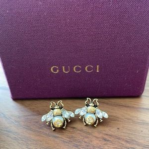 Authentic Gucci Bee Crystal and Pearl  Earrings
